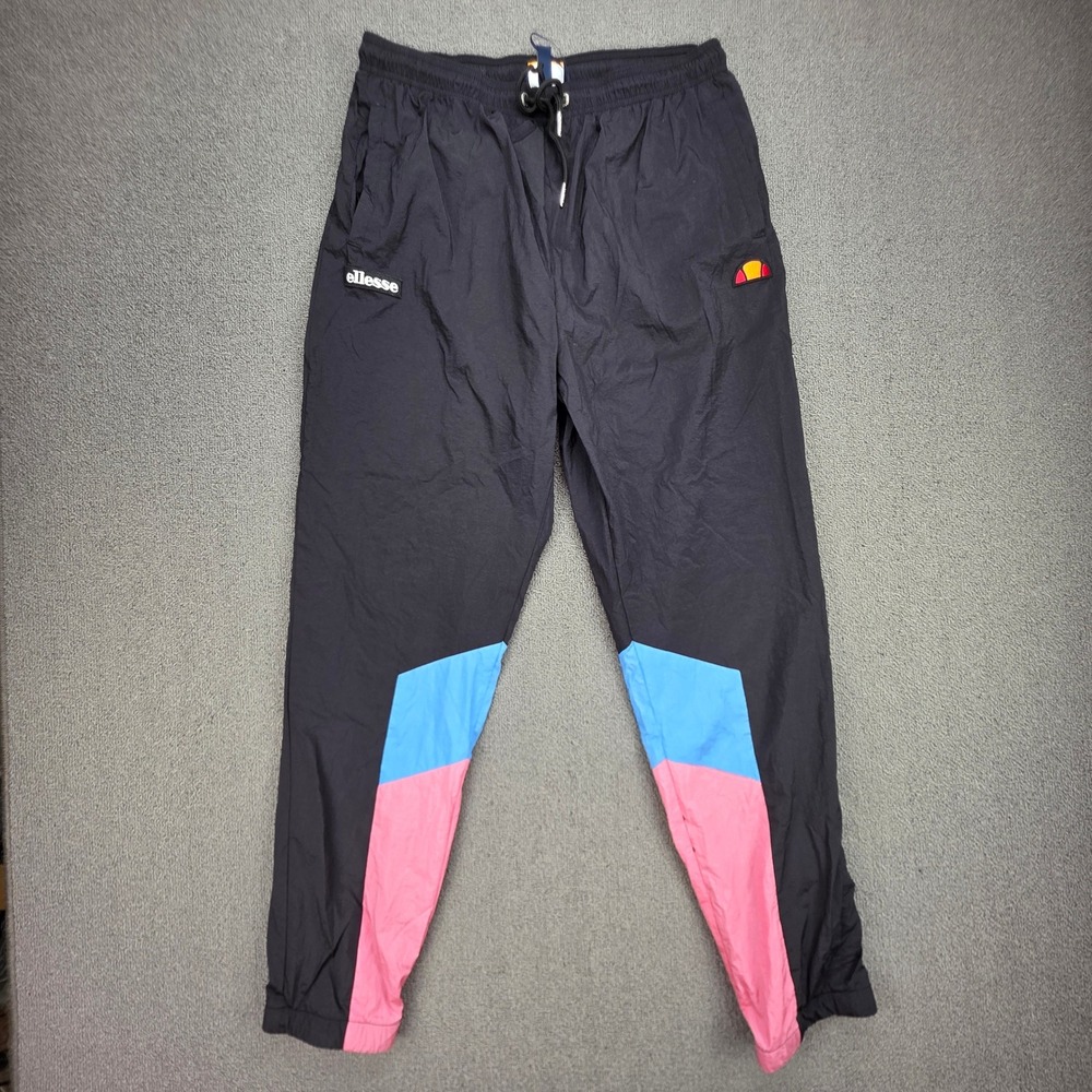 Ellesse Colorblock Track Pants Womens Black Pink Blue Retro Joggers L